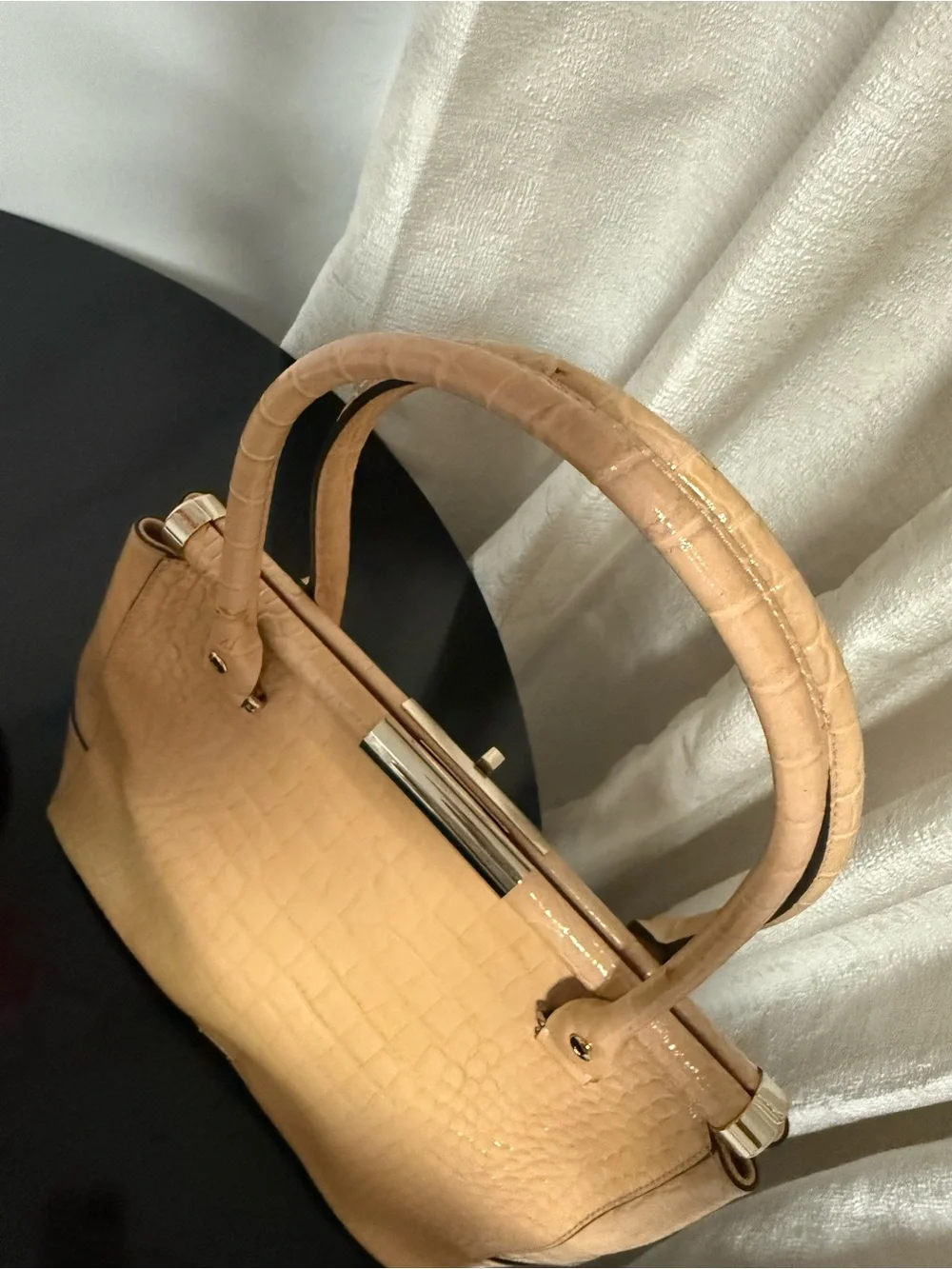 kate spade Croc-Embossed Satchel in Nude Peach
